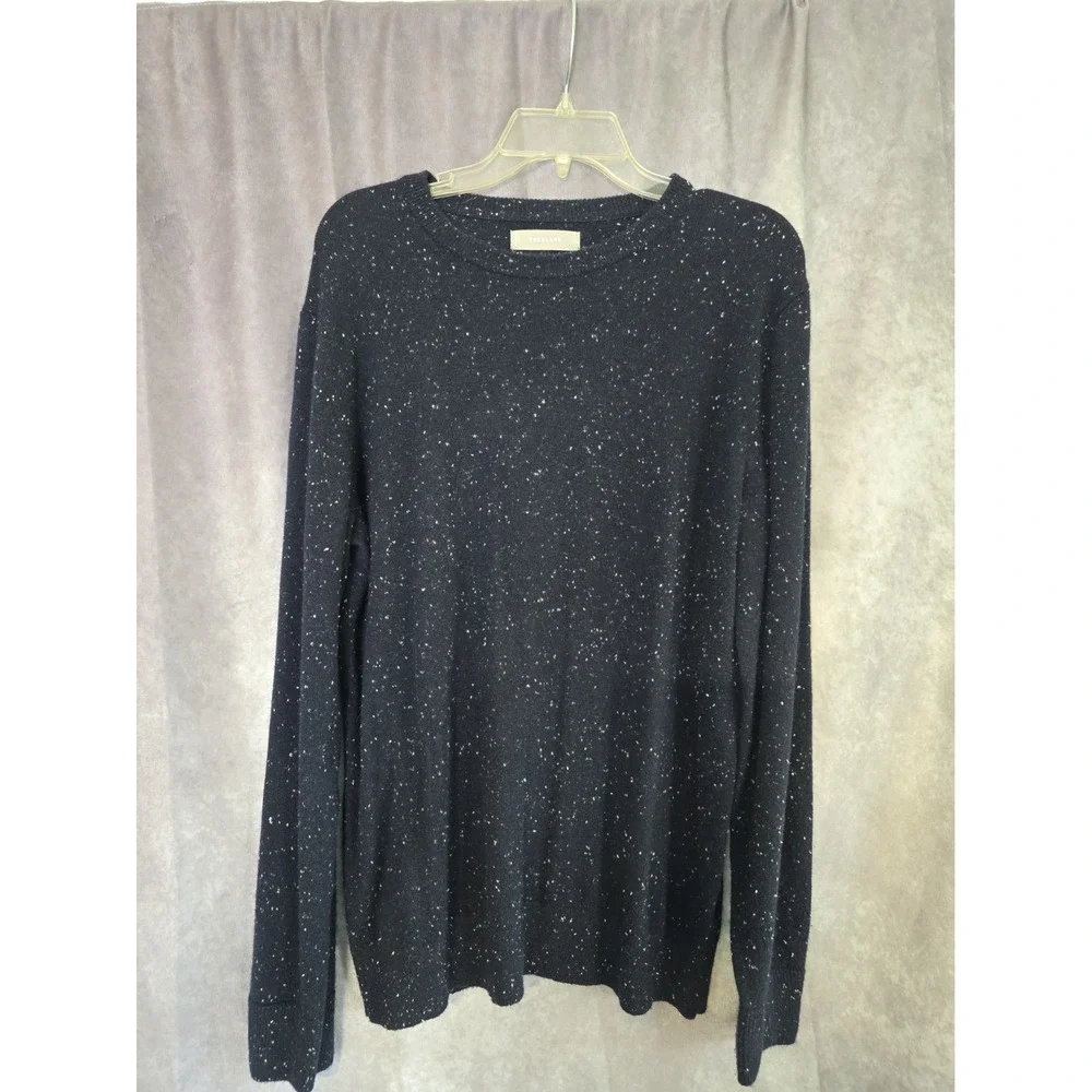EVERLANE The Cashmere Crew Sweater DARK NAVY DONEGAL size L